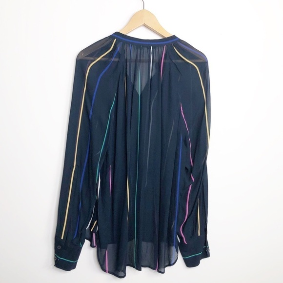 DEREK Lamb 10 Crosby Navy blue striped button-down sheer shirt - Picture 2 of 11